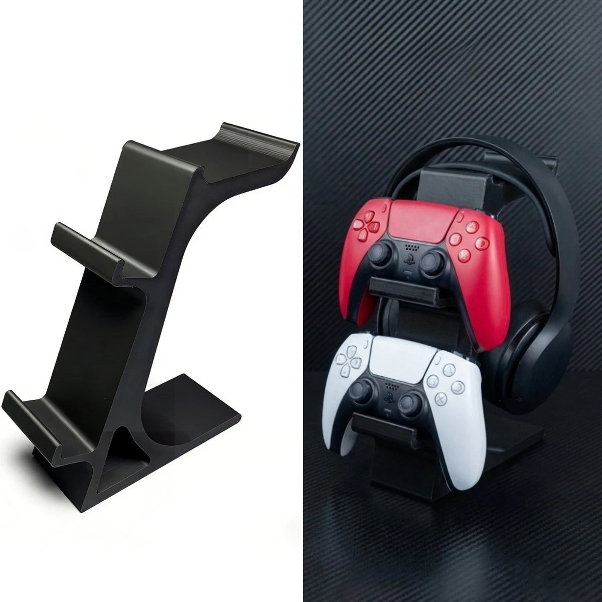 support rangement moderne manettes jeu casques audio noir organise espace jeu élégant réutilisable