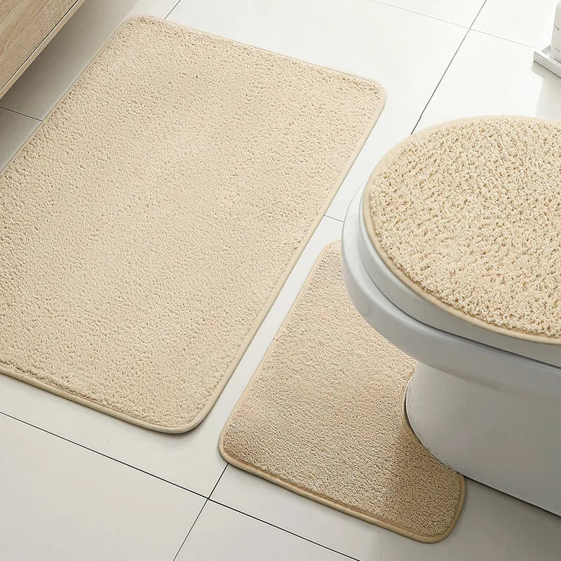 tapis bain set moderne gris foncé beige doux absorbant antidérapant respectueux environnement salle bain