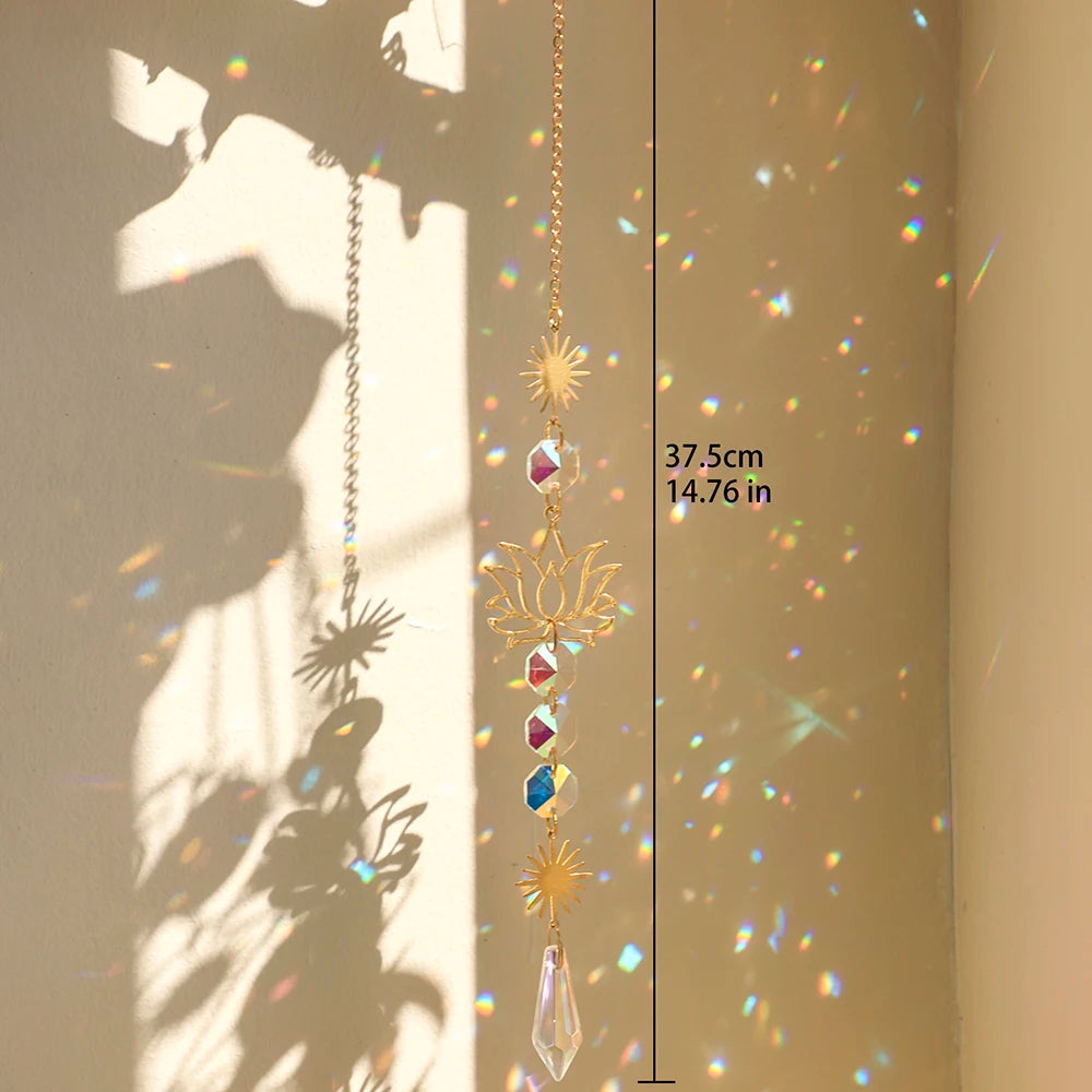 décoration murale suncatcher or multicolore fleur lotus artisanal bohèmeextérieur chambre jardin