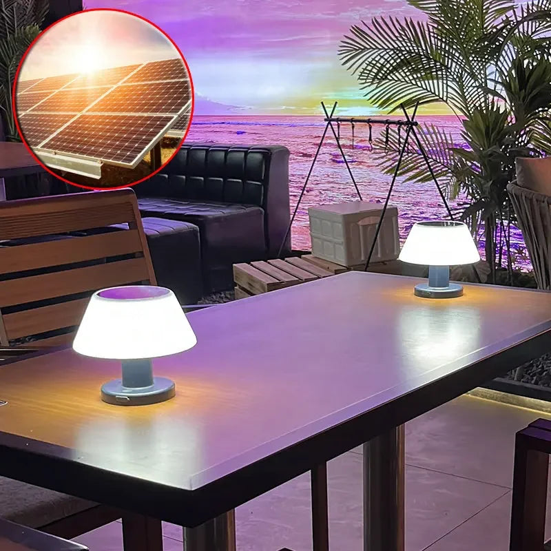 lampe solaire moderne table gris blanc rechargeable led jardinextérieur abs ip65 neutralwhite