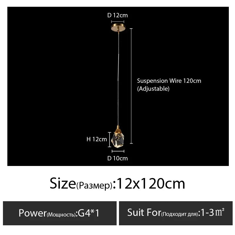 suspension lumineuse moderne transparente dorée facettes géométriques élégante leds