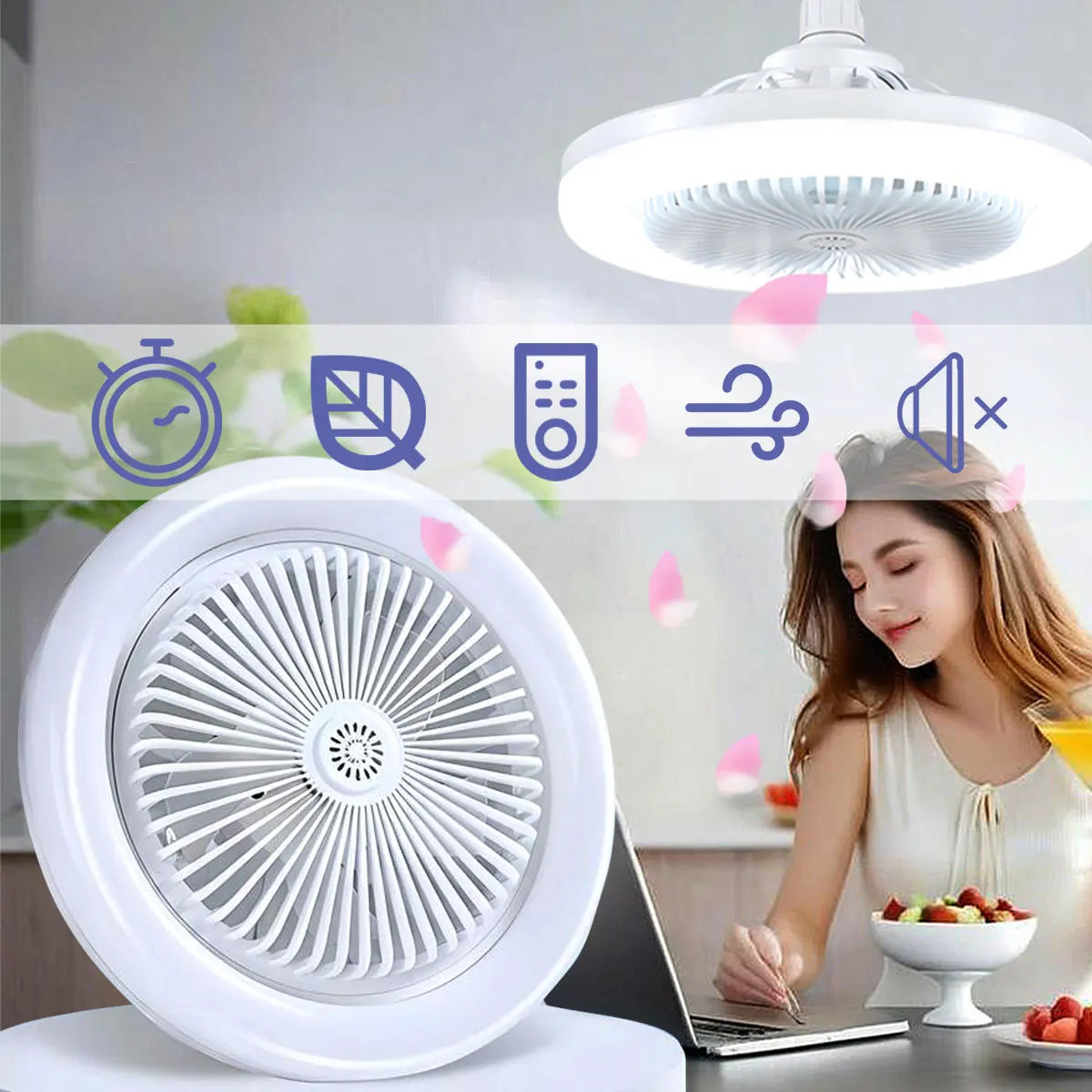 ventilateur lampe led moderne blanc grille télécommande flux lumineux certification ul rohs