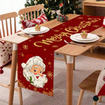 table noël chemin rouge blanche doré père noël flocons merry christmas festive