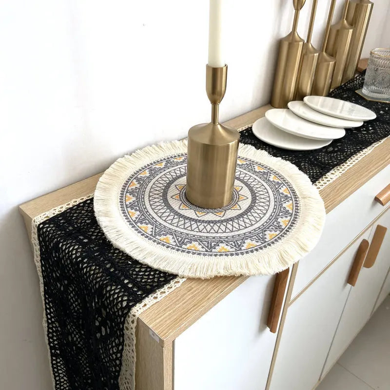 assiettes boho chic mandala feuilles points franges reutilisables antiderapantes isolation thermique respectueux environnement