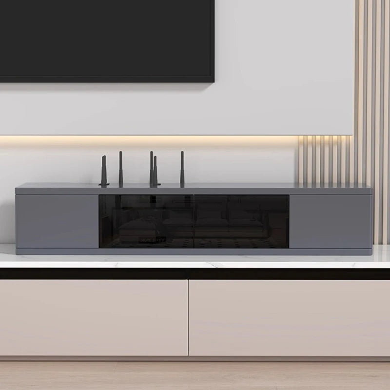 boîte rangement routeur wifi noir blanc moderne organisation living room.storage