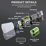 lampe poche tactique rechargeable led 2550lm clip aimant modes lumière intense