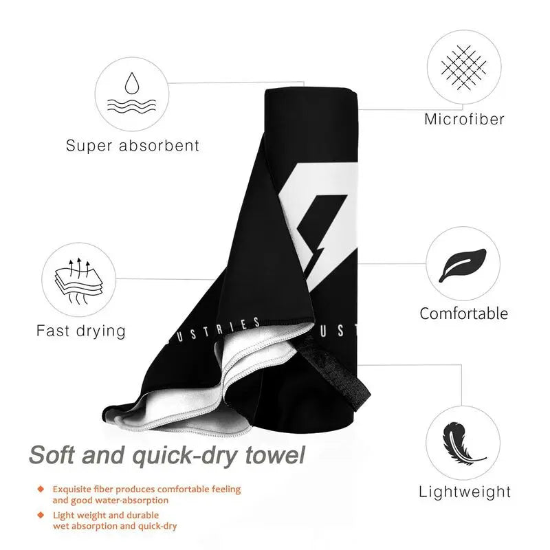 serviette bain rapide microfibre logo éclair noir blanc sac rangement sportifOutdoor camping