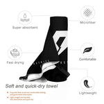 serviette bain rapide microfibre logo éclair noir blanc sac rangement sportifOutdoor camping