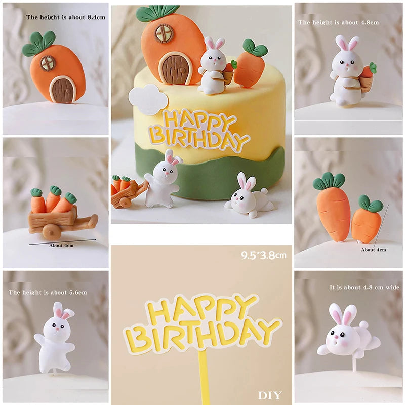 décoration gâteau forme lapin carotte anniversaire enfant festif orange vert blanc