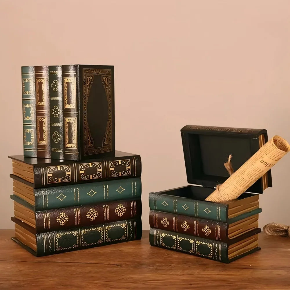 boîtes rangement vintage ornements livre décorative réutilisables ornement doré motifs géométriques