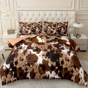 Parure de lit imprimée vache marron - Ensemble literie 3 pièces avec taies d'oreiller - Décoration chambre