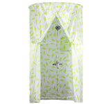 rideau extérieur tente cabine dôme bleu blanc motifs feuilles imperméable polyester cloison semi transparent