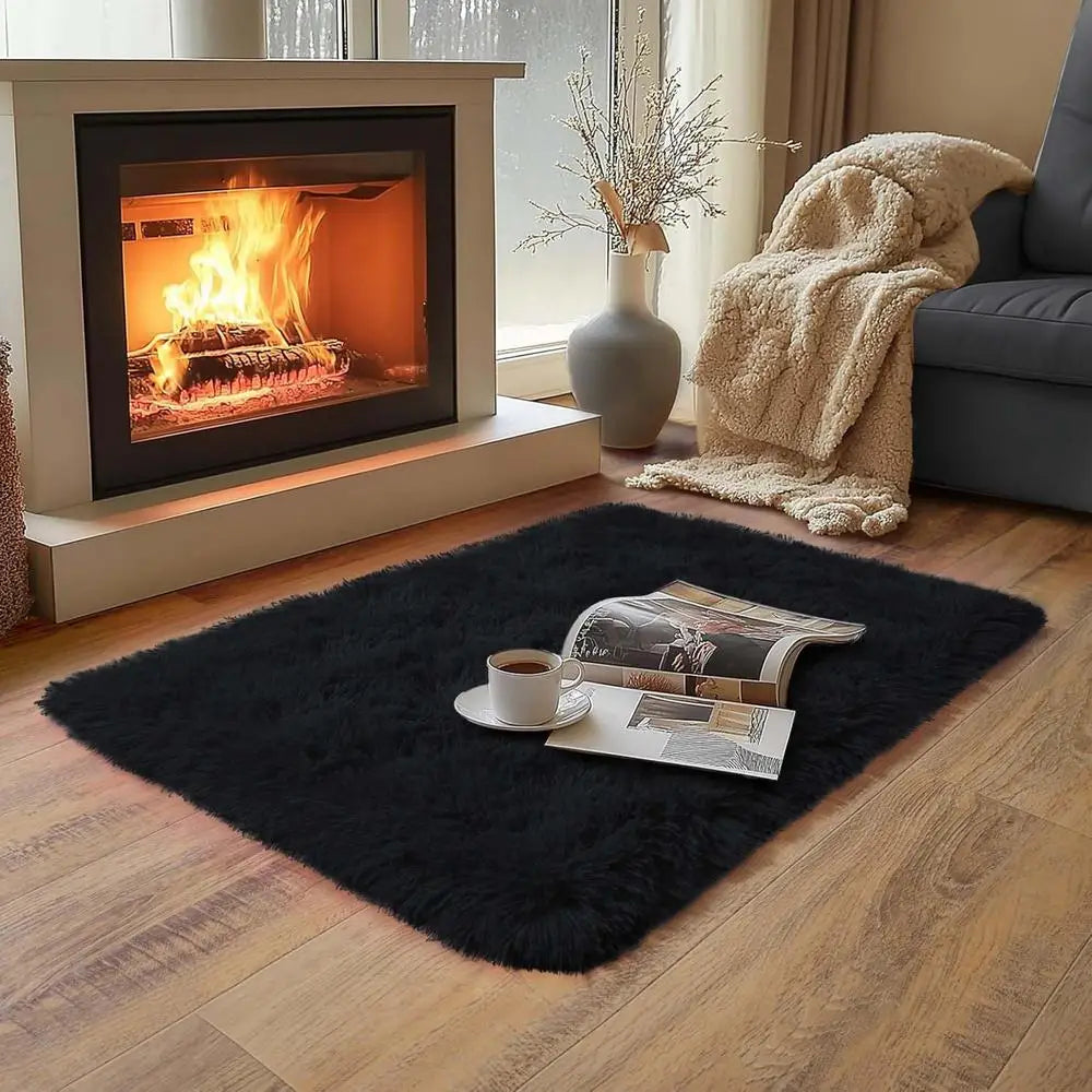 tapis noir peluche épaisse moderne résistant décoloration usage intérieur extérieur doux confortable sans peluches