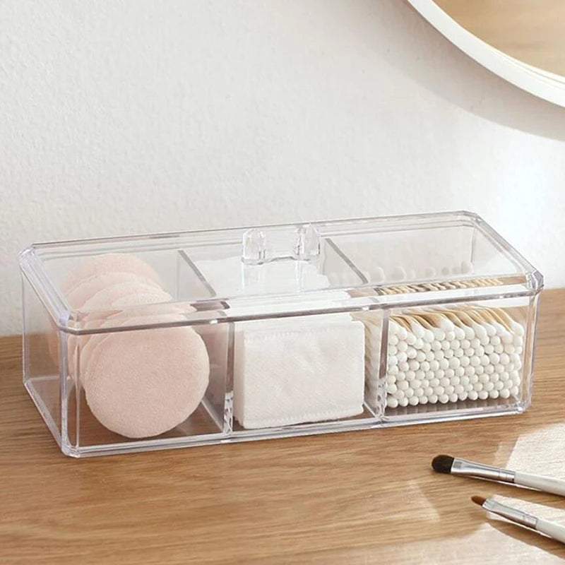 boîte rangement cosmétique transparente moderne réutilisable disques tiges coton brosse maquillage vernis ongles respectueux