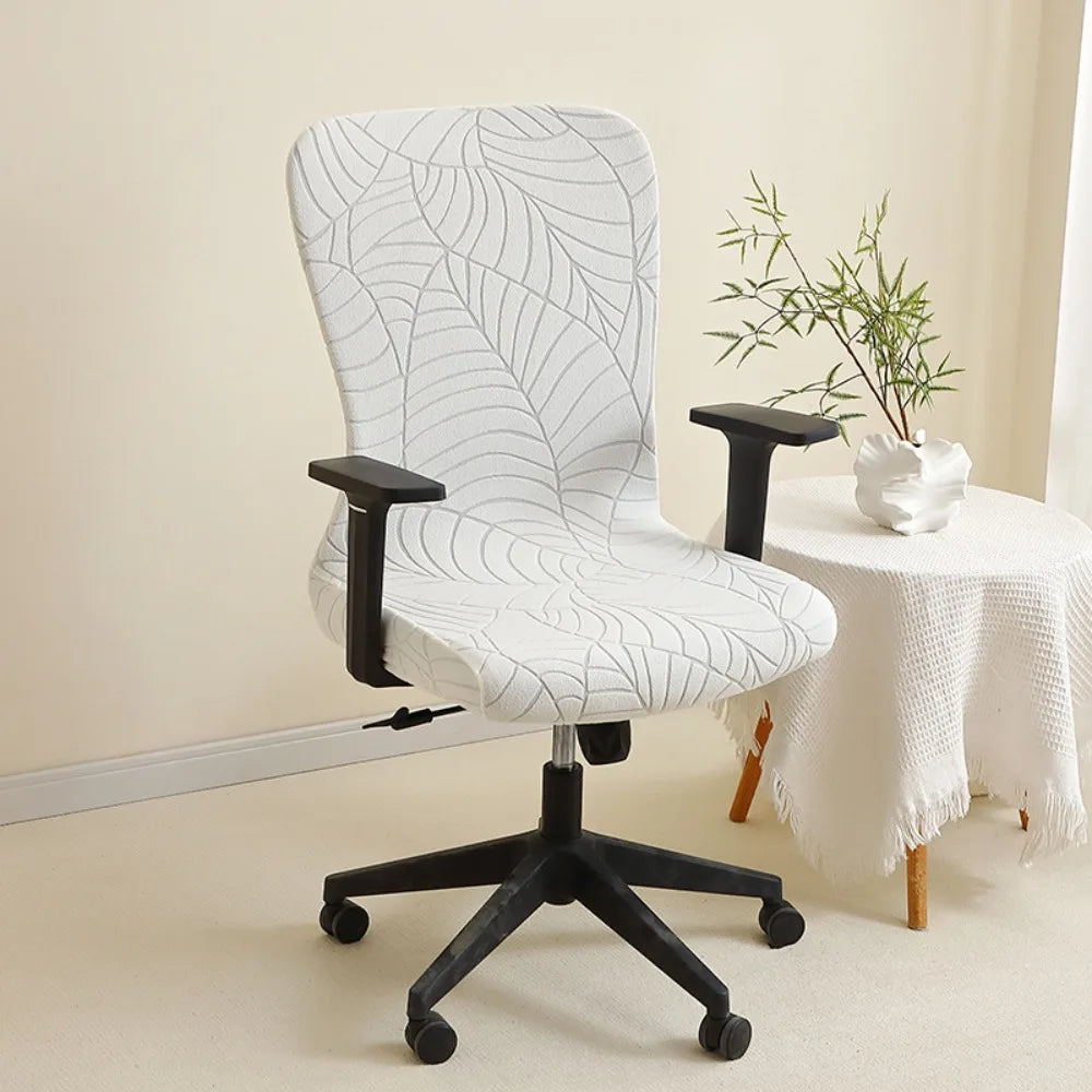 Housse chaise motif feuilles polyester coton gris beige vert moderne adhésif