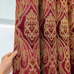 rideau velours rouge bordeaux doré broderie classique élégant occultant salon fenêtre moderne