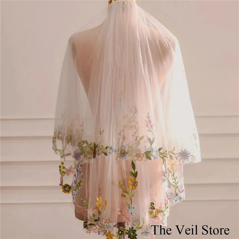 voile mariée deux couches broderie florale blanc clips fixation bord appliqué classique tulle translucide