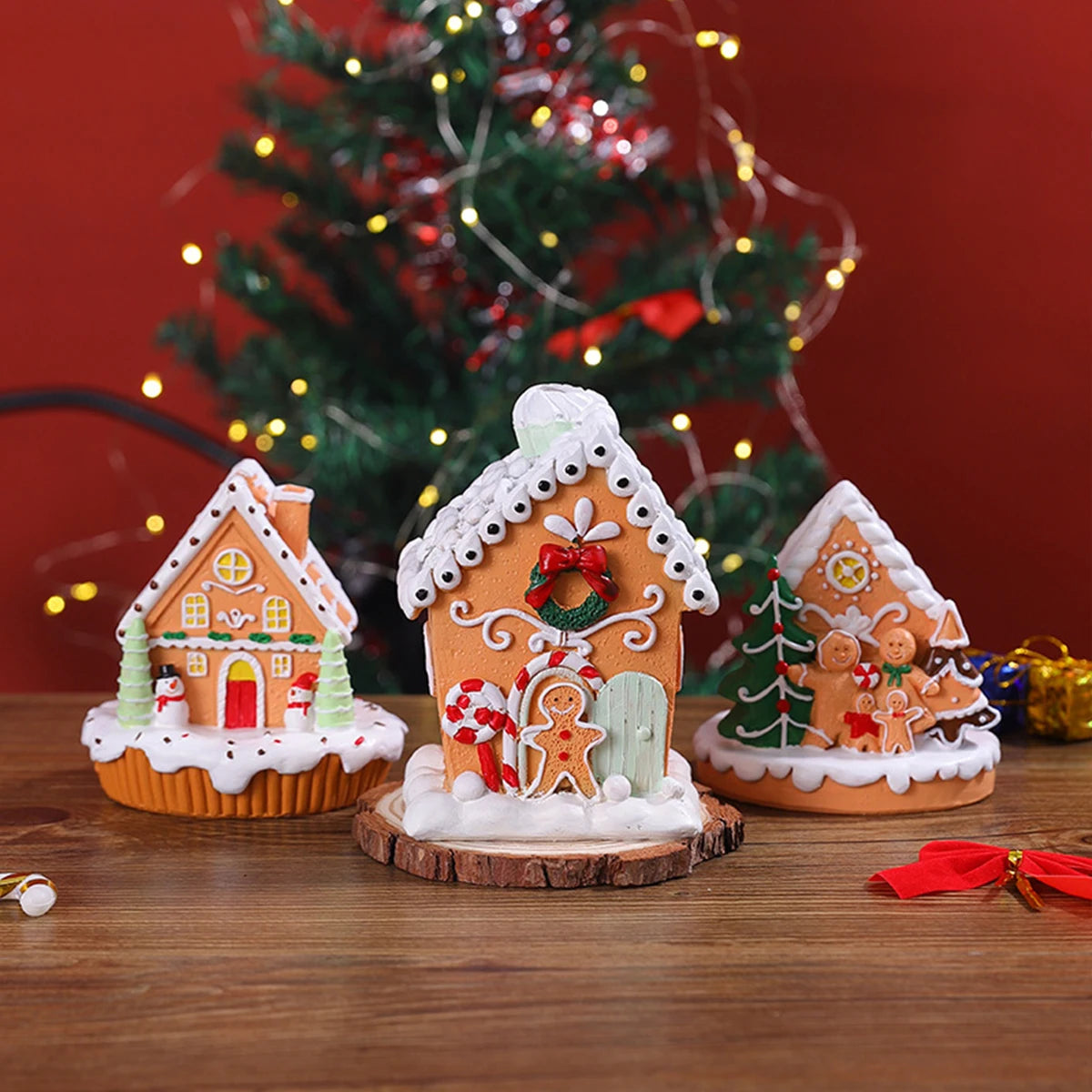 Maison de neige en résine pour décoration de Noël vue de face