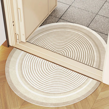 tapis d'entrée demi circulaire beige rayures géométriques moderne antidérapant intérieur extérieur salon salle bain