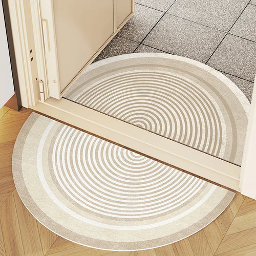 tapis d'entrée demi circulaire beige rayures géométriques moderne antidérapant intérieur extérieur salon salle bain