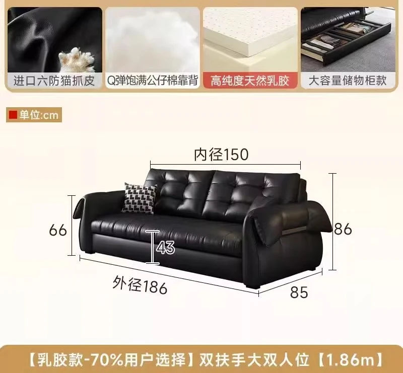 canapé lit noir simili cuir moderne coussin décoratif table basse tapis couverture