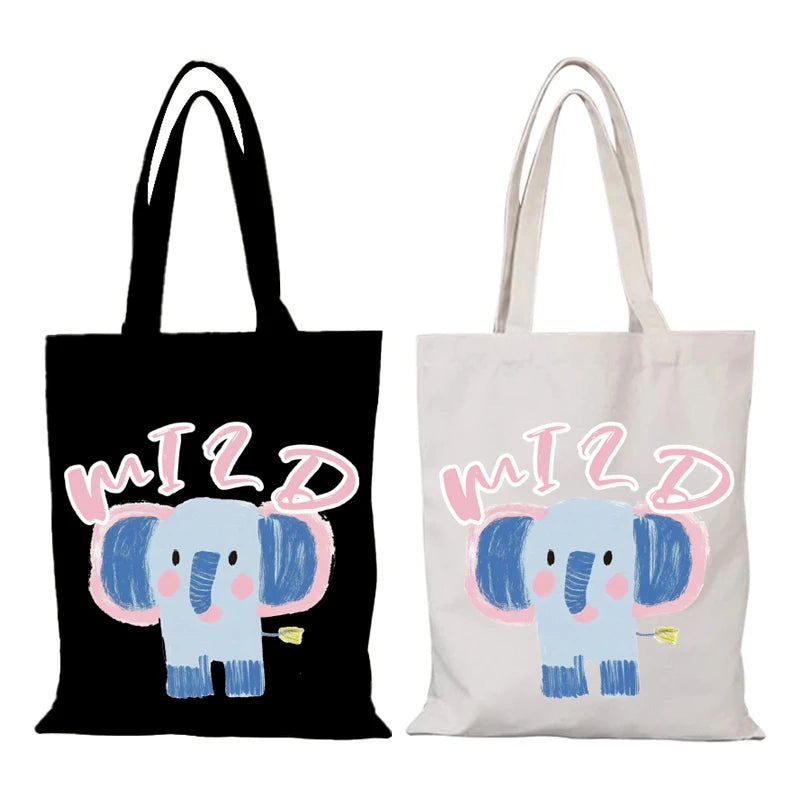 sac toile imprimé éléphant wild plumes pochette graphique décontracté femme plage provisioning 35x40cm