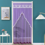 rideau porte décoration dentelle pompons auto adhésif blanc beige violet vertclair