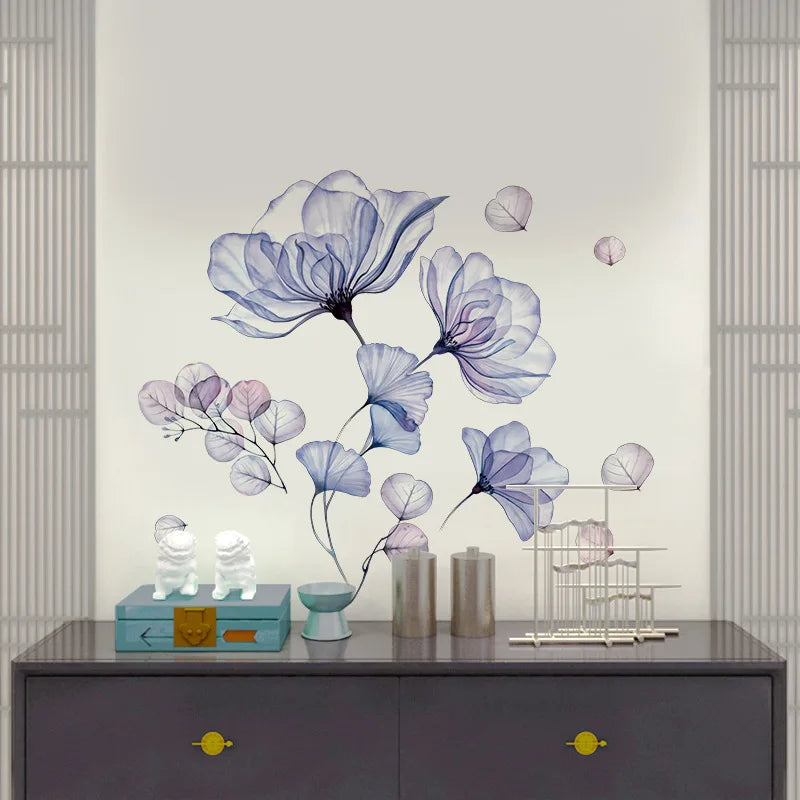 Stickers muraux fleurs bleu violet adhésifs modernes décoration salon chambre coucher
