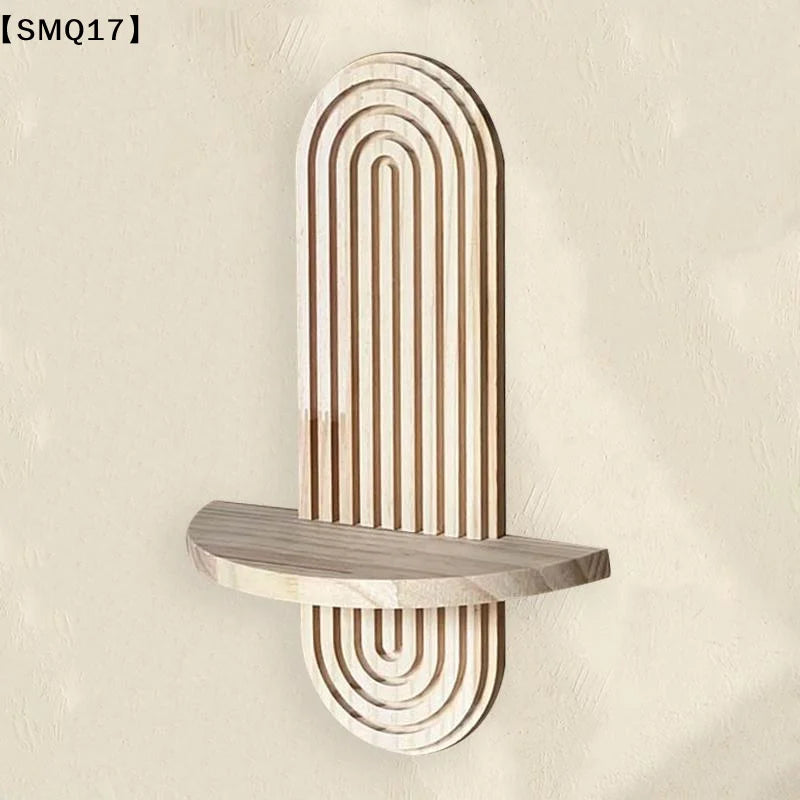 étagère murale moderne scandinave bois texturé rayures horizontales plante artificielle vase terrariumDecoration