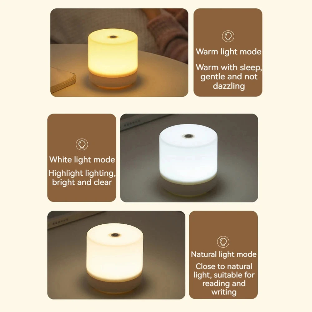 Comparaison des 3 modes d'éclairage de la lampe de chevet