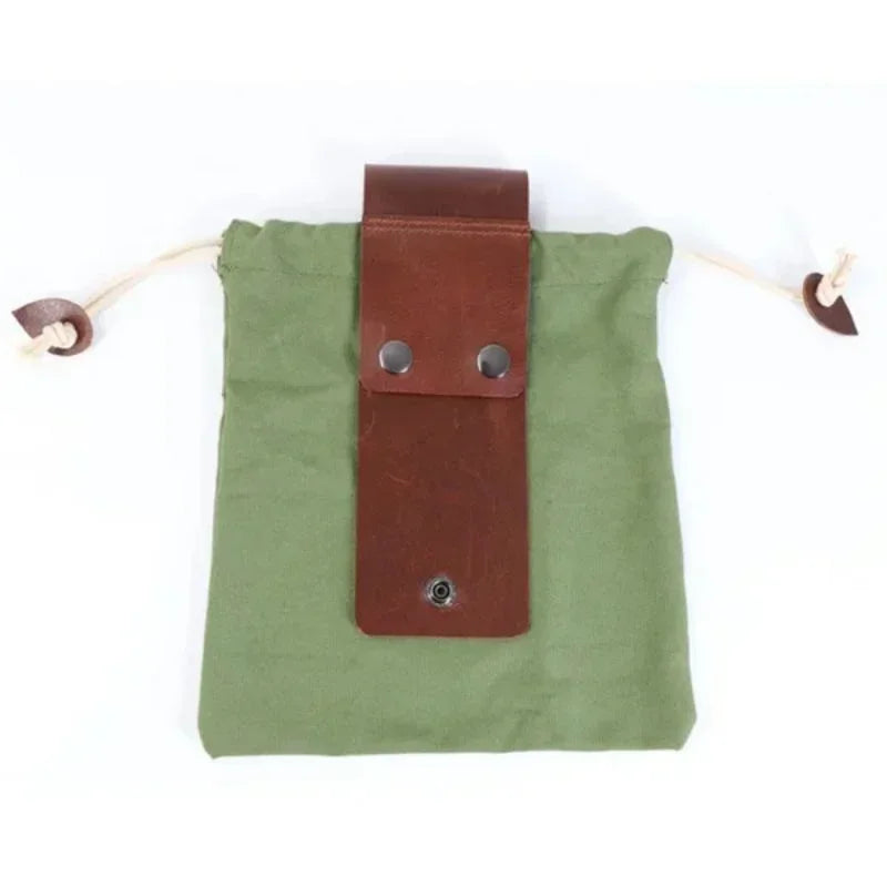 pochette multifonctionnelle toile coton cuir marron vert noir vintage rustique respectueux environnement anneaux boutons