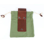 pochette multifonctionnelle toile coton cuir marron vert noir vintage rustique respectueux environnement anneaux boutons