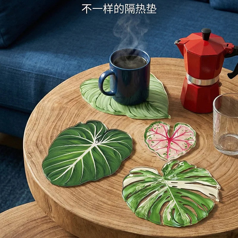 coasters feuilles tropicales vert blanc rose moderne respectueux environnement set 4pcs 5pcs
