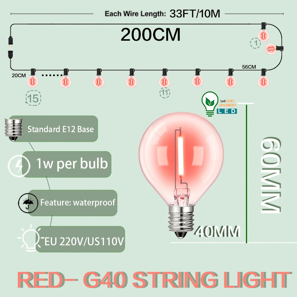 guirlande lumineuse led rouge sphères translucides moderne 10m 15m 20m