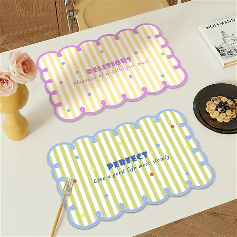 tapis moderne placemats rayures horizontales bleu clair rose vert respectueux environnement