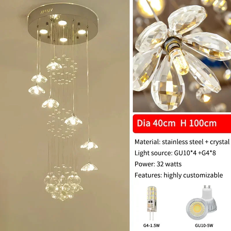 Suspension lumineuse moderne cristal transparente chambre salon 90 260V 249 2000lm