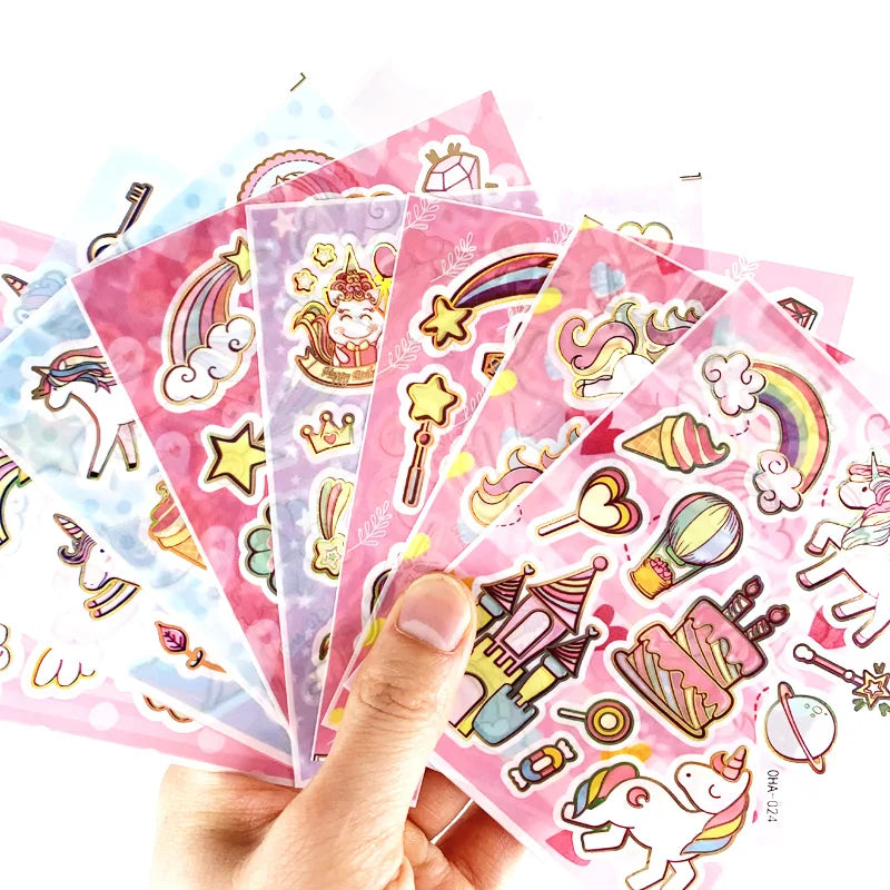autocollants cartoon licorne arc ciel coeurs étoiles châteaux nuages colorés mignon enfants scrapbooking