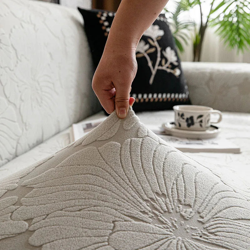housse canapé velours jacquard fleurs imprimées extensible coussin salon classique vert