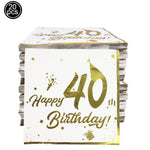serviettes papier blanc doré anniversaire chiffres étoiles ballons textes festives 18 20 30 40