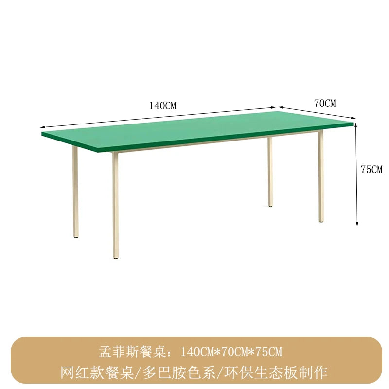 table moderne verre métal rectangle minimaliste pieds simples blanc vert bleu gris marron