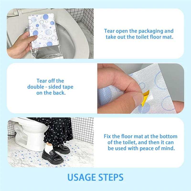 tapis toilette sol jetable adhésif double face moderne blanc bleu points 60cm 60cm entrainement