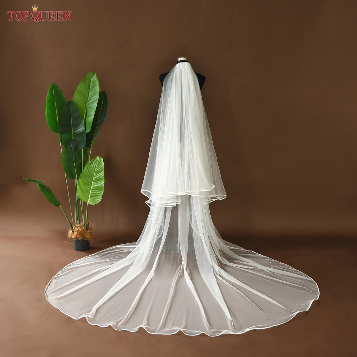 voile mariée deux couches tulle bord satin blanc ivoire attache peigne classique romantique transparent