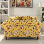 canapé d'angle vintage jaune fleuri adhésif oreillers minimaliste moderne salon maison