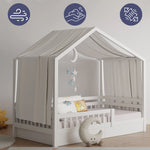 lit cabane enfant blanc moderne minimaliste coussins rideaux latéraux tapis