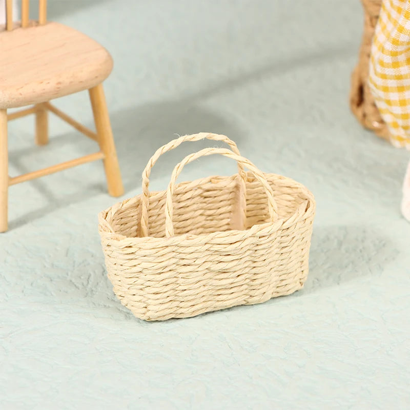 paniers osier rustique vintage poignées osier rubans décoratifs beige clair tissage fin enfant poupées
