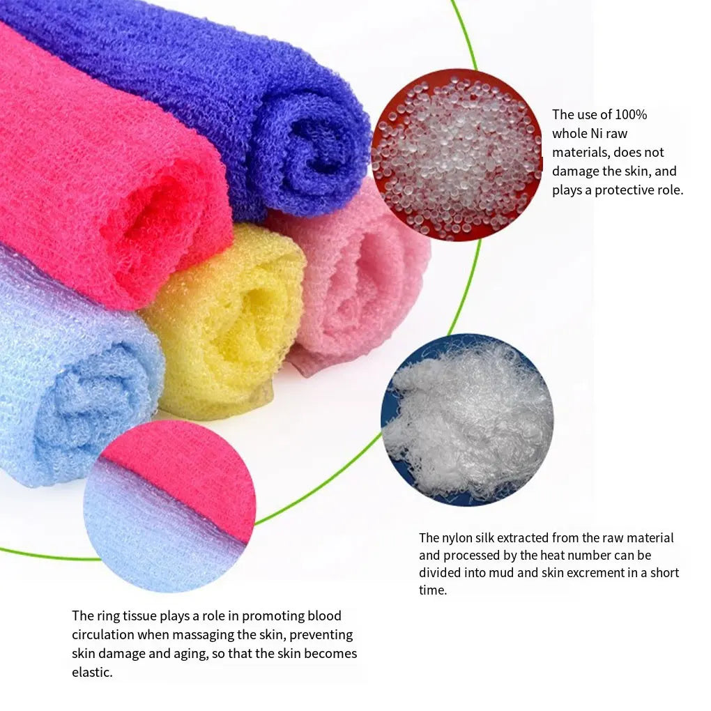 gants massage peau exfoliation tissu texture moderne bleu rose vibrant absorption rapide