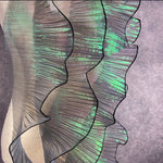 foulard élégant polyester semi transparent vert noir rayures verticales fronces 15cm écologique soluble eau