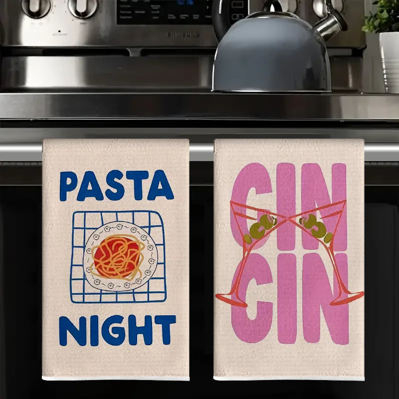 serviettes cuisine décoratives rétro motifs humoristiques spaghetti cocktail pastes olives nettoyage super absorbant doux