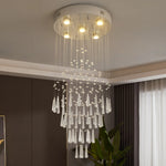 lustre suspendu moderne cristal argenté gouttes transparentes intérieur luxe