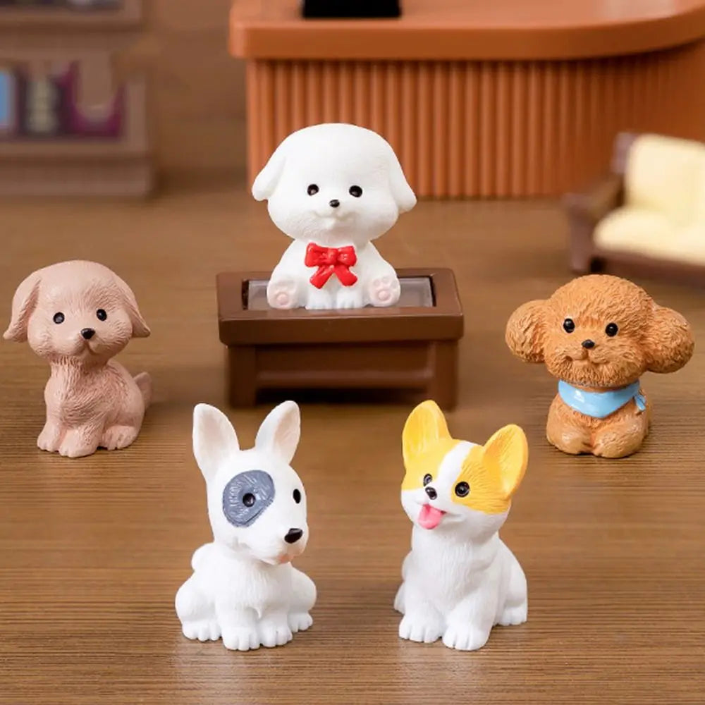 figurines chiens mignons résine cartoon peluche doux rose blanc marron gris